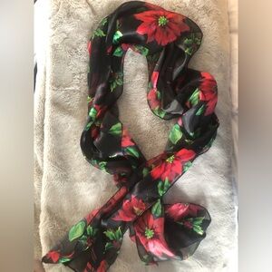 Silk poinsettia Floral Black and Red Scarf 56”